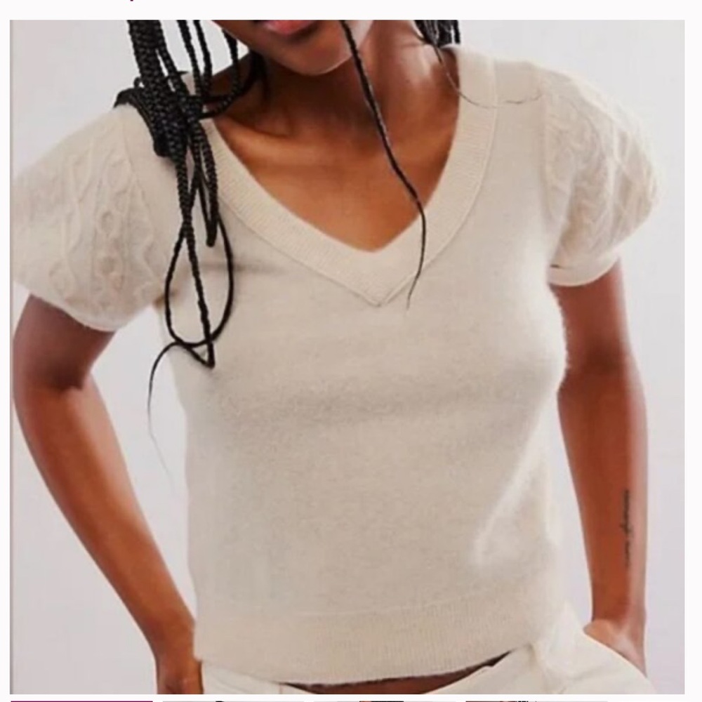 Free People Annabel Cashmere Short Sleeves Sweater
